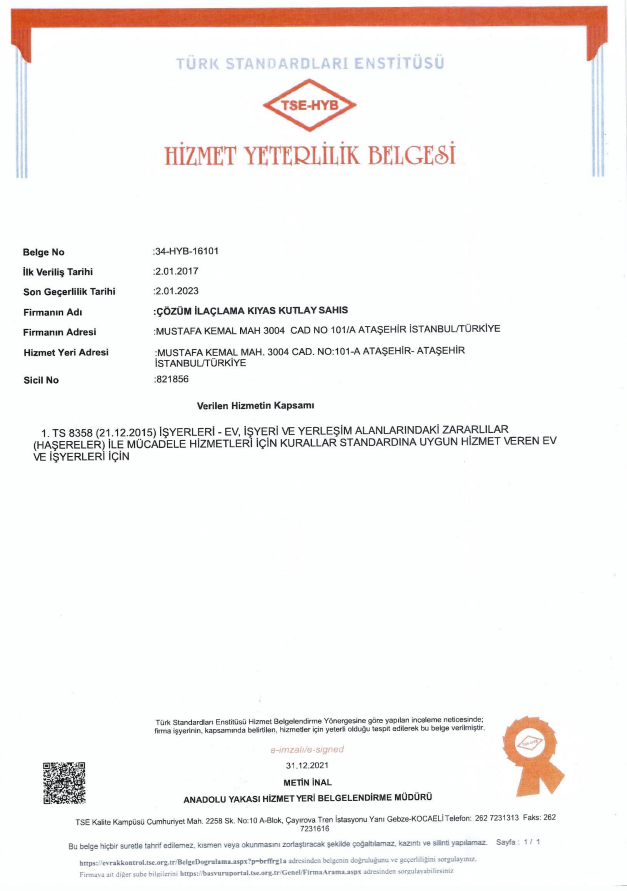 TSE Hizmet Yeterlilik Belgesi