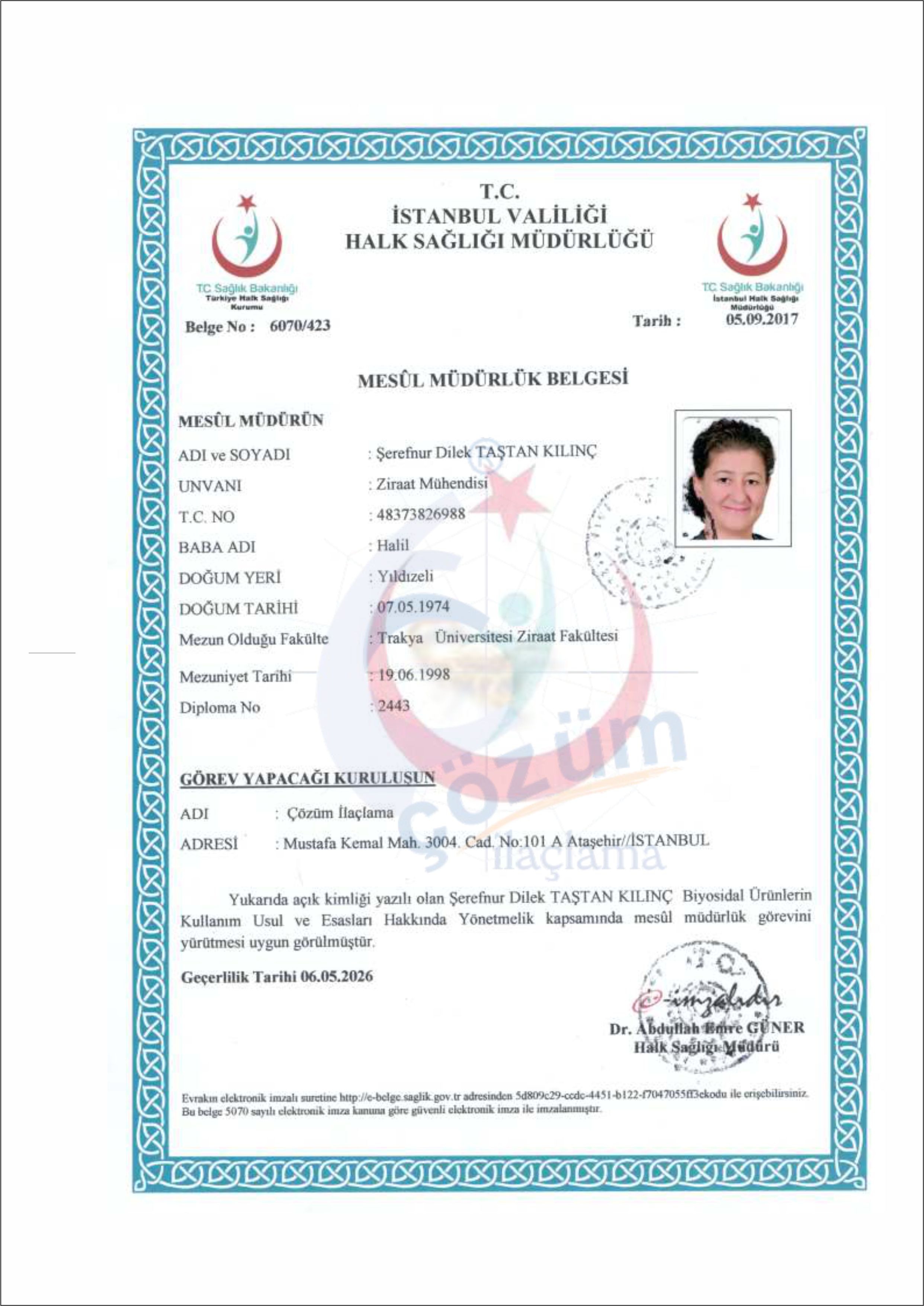 Mesul Müdür Belgesi